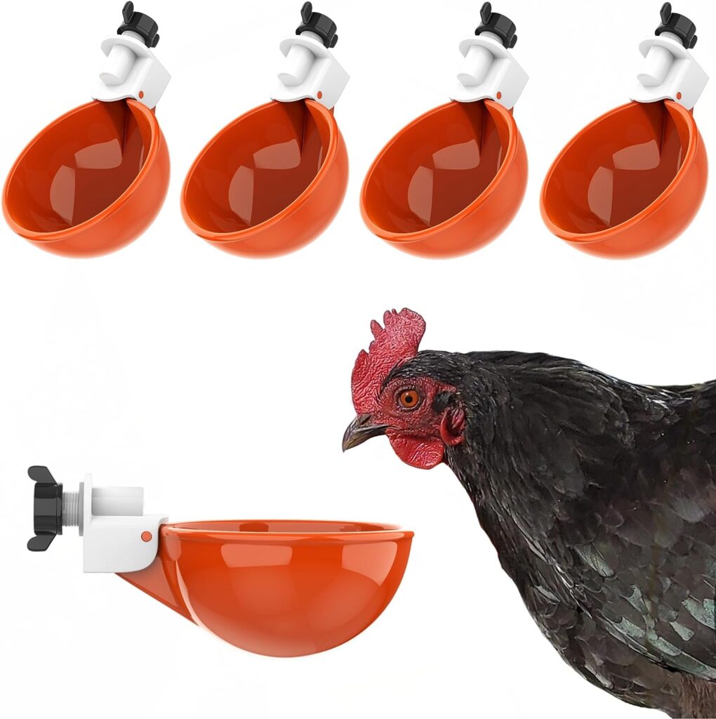 (5 Pack) Lil Clucker Large Automatic Chicken Waterer Cups | Chicken Water Feeder Suitable for Chicks, Duck, Goose, Turkey and Bunny | Poultry Water Feeder Kit (Orange)