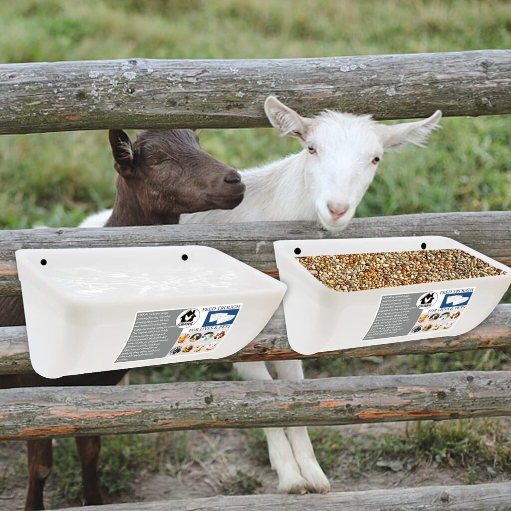 GIFANK 2 Pack Chicken Feeder Feed Trough with Clips Hanging Fence Feeders for Goat Duck Sheeple Horse Chicken Goose Pig Poultry Feed Trough Bucket Feeding Container for Livestock