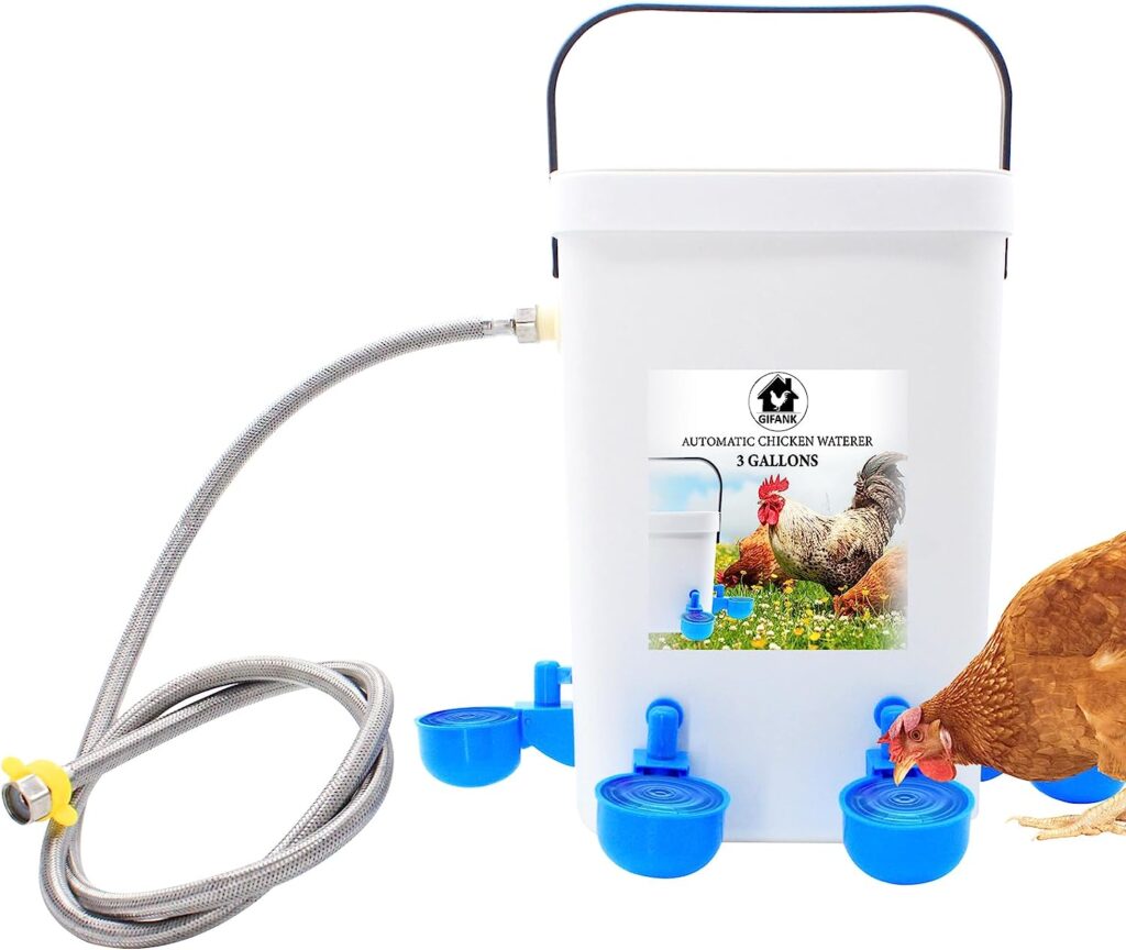 GIFANK Automatic Chicken Waterer Float Controlled, 3 Gallons Poultry Waterer Dispenser with Hose Attachment, Poultry Automatic Drinking Accessories for Chicks, Duck, Goose, Turkey