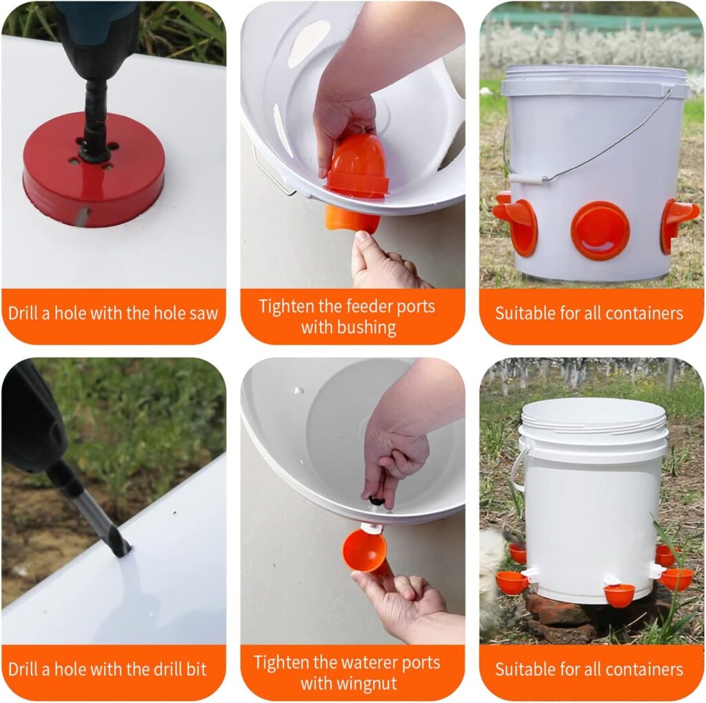 GIGULES Chicken Feeder No Waste Automatic Poultry Feeder Ports Kit Chicken Feeders and Waterer Set