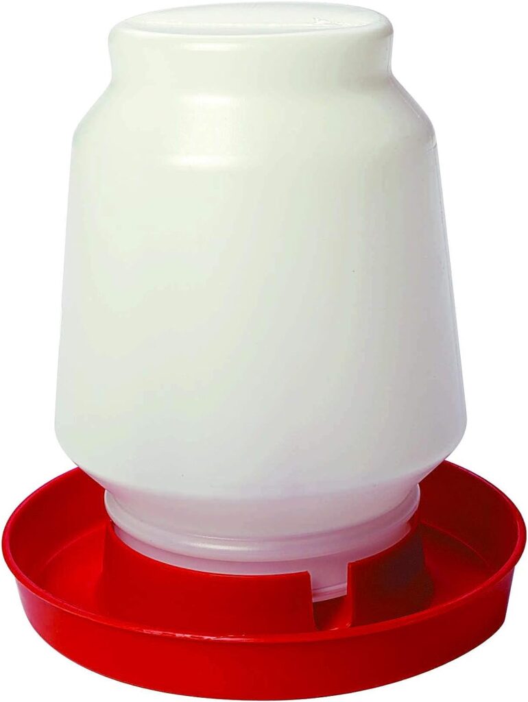 Little Giant® Complete Plastic Poultry Fount | 1 Gallon | Heavy Duty Plastic Gravity Fed Water Container Jar | Waterer for Chickens, Turkeys, Ducks  More | Made in USA | Red