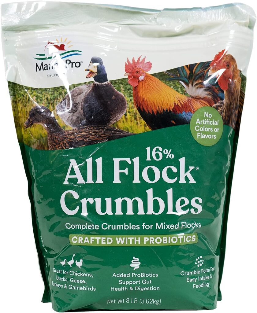 Manna Pro All Flock Crumbles | 16% Protein Level | Complete Feed for Chickens, Ducks, Geese, Turkeys and Gamebirds | Probiotics to Support Digestion | No Artificial Colors or Flavors | 8 Pounds WHITE