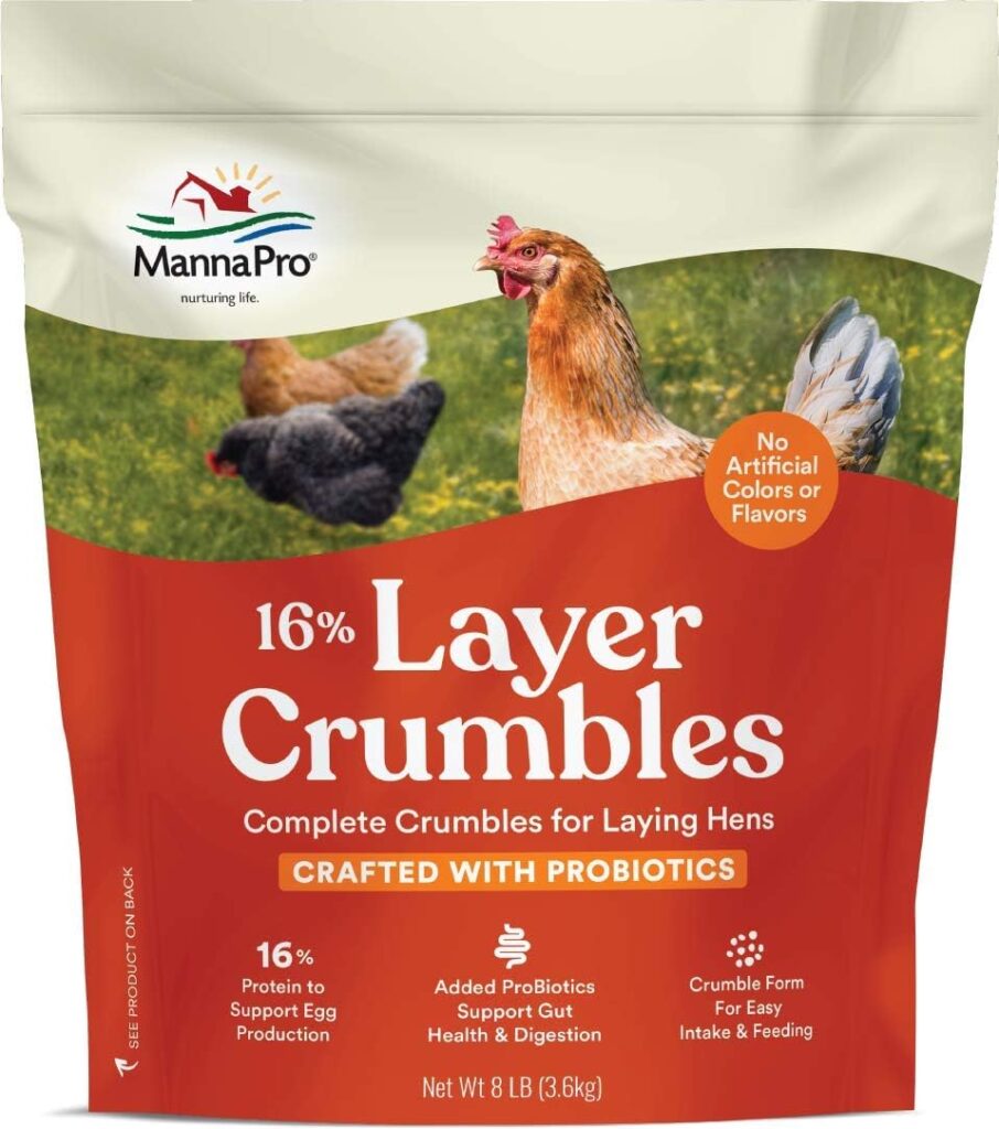 Manna Pro Chicken Feed | 16% Chicken Food with Probiotic Crumbles, Chicken Layer Feed | 8 Pounds