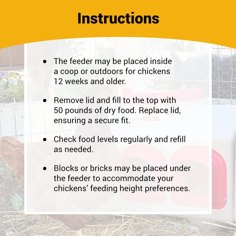 OverEZ Chicken Feeder - Holds 50 Pounds of Feed - Inside or Outside Hen Coop - Large Gravity Fed Automatic Poultry Dispenser - No Waste Rainproof Design