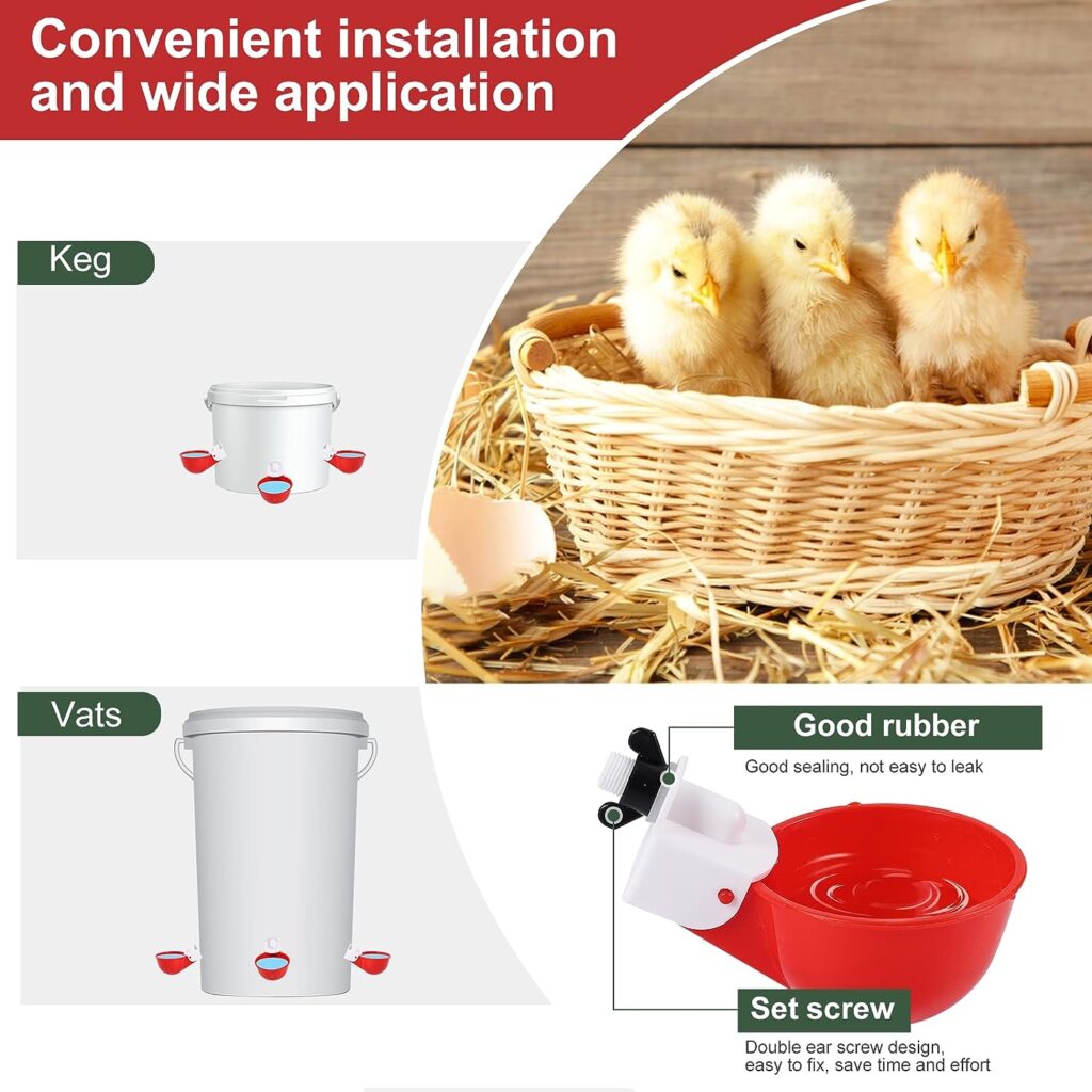 Psarnuk Chicken Waterer 8 Pack, Automatic Chicken Water Feeder, Professional Chicken Water Cups for Poultry Chick Waterer with 3/8 Inch Mounting Hole Opener, Suitable for Chicken, Ducks, Turkeys, Etc