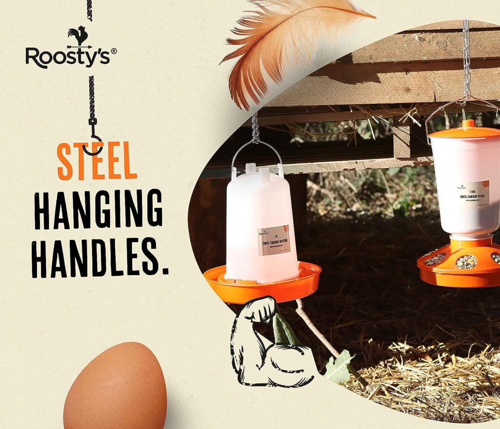 Roostys Chicken Feeder and Waterer Set, Chick Feeder and Waterer Kit, 1.5kg Poultry Feeder and 1.5L Chick Waterer - Baby Chick Feeder, Baby Chick Waterer, Chicken Starter Kit, Baby Chicken Supplies