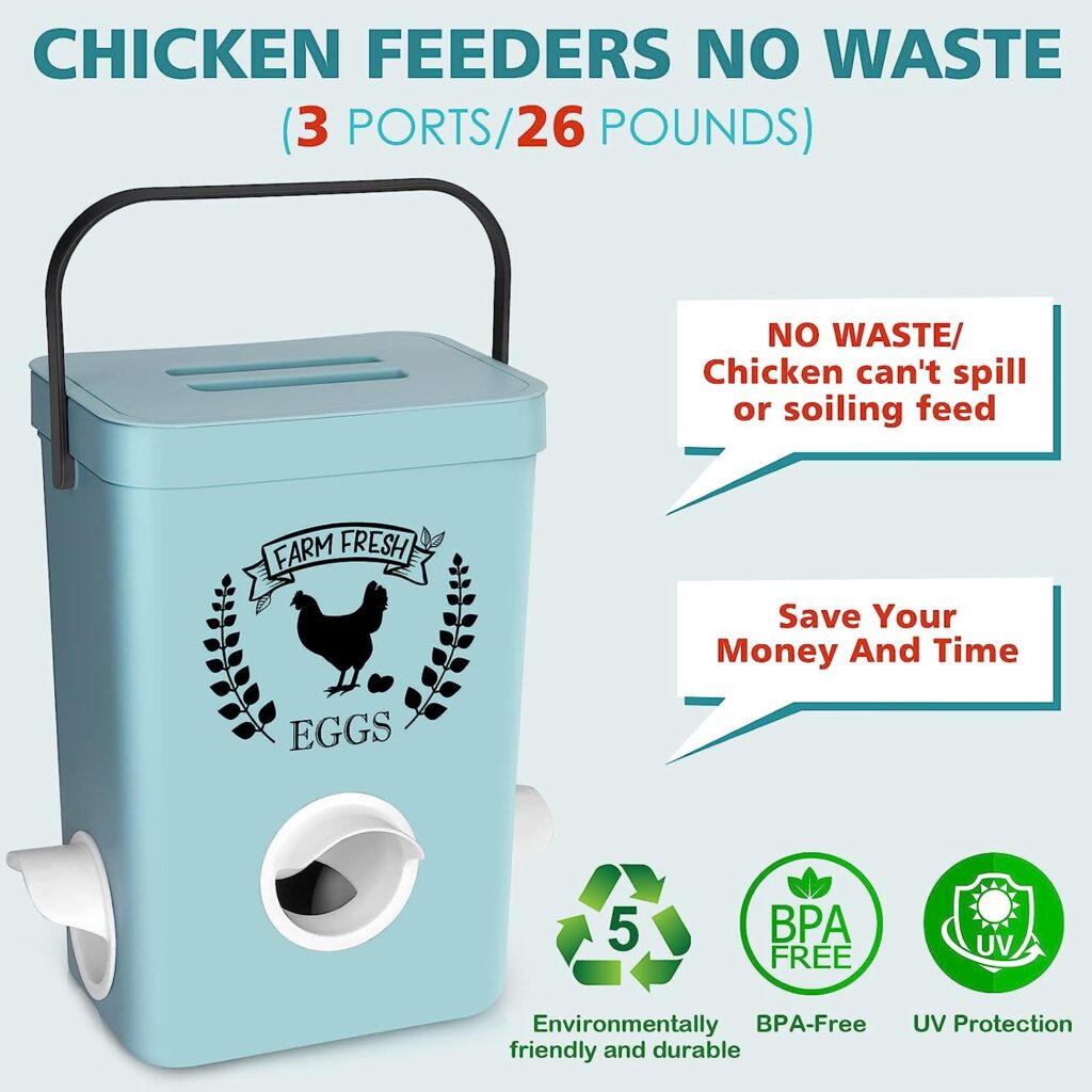 ‎Tgeyd Chicken Feeder and Chicken Waterer Set - Hanging Automatic Chicken Feeder No Waste - Chicken Coop Accessories - Poultry Waterer with 3 Gallon/26 Pounds (Patent Product)