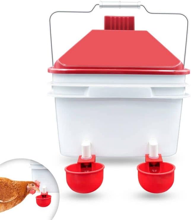 ZenxyHoC Chicken Waterer 2 Gallons Bucket with 2 Automatic Chicken Water Feeder Cups