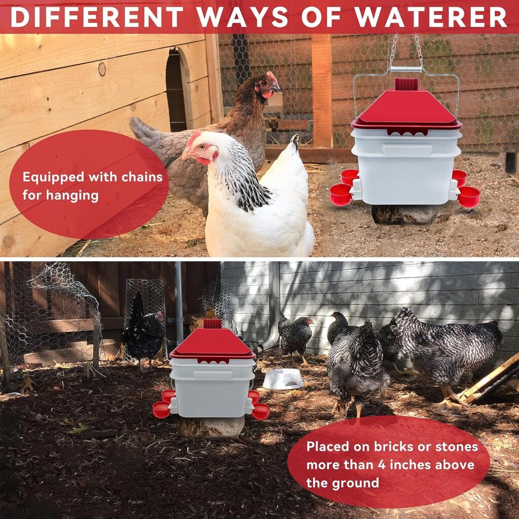 ZenxyHoC Chicken Waterer 2 Gallons Bucket with 4 Automatic Chicken Water Cups